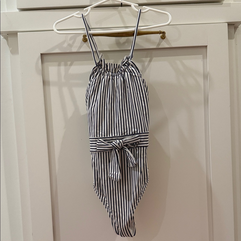 Habitual girls Striped Navy and White One-Piece Swimsuit with Waist bow